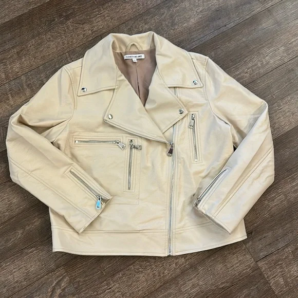 Elizabeth and James Ivory Cream Faux Leather Zip motto style jacket - Picture 3 of 12